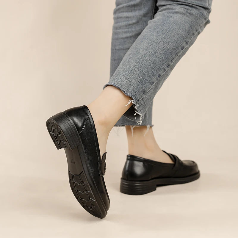 Women Slip On Leather Loafers Casual Flat Shoes For Comfort