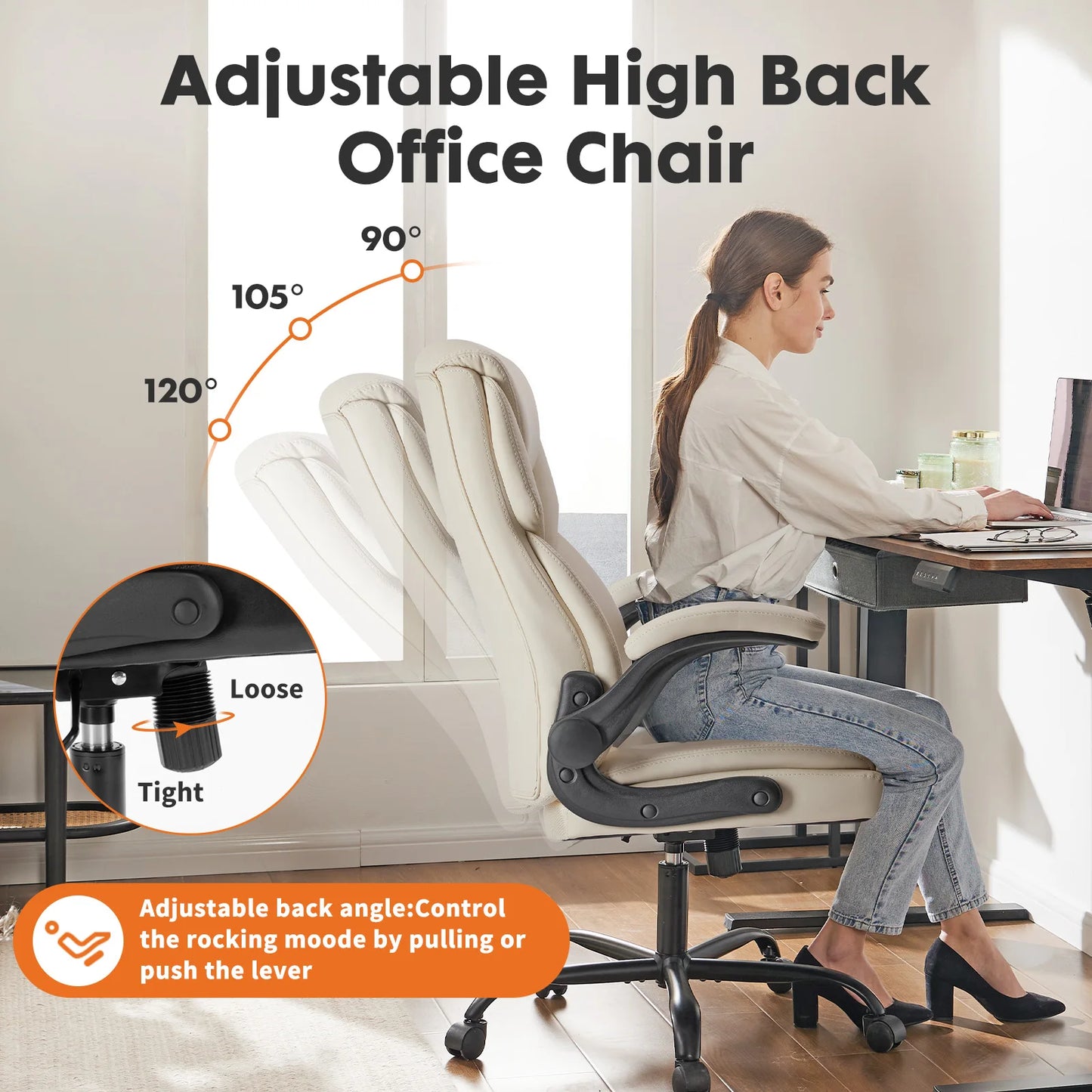 Executive High-Back Office Chair with Flip-Up Armrests