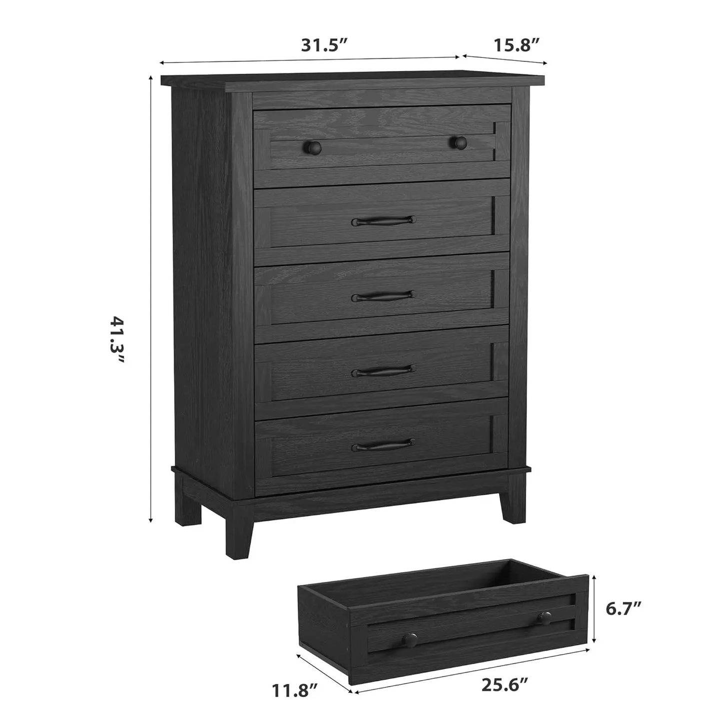 Vertical 5 Drawer Wooden Dresser For Bedroom And Living Room