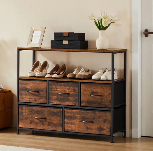 Shoe Cabinet Dresser With Five Fabric Drawers For Home
