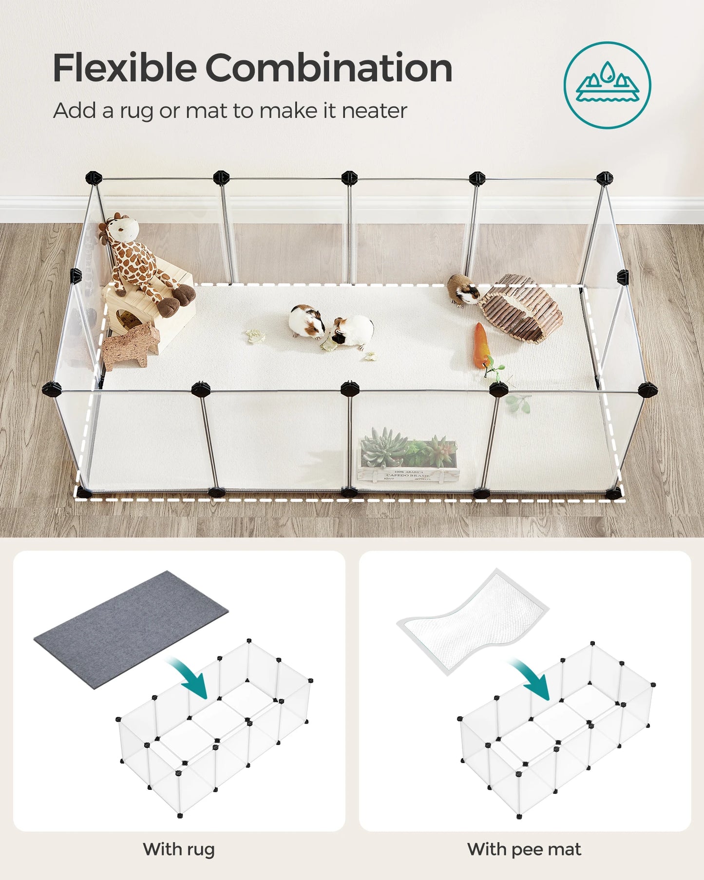 SONGMICS 20 Panels Playpen With Floor For Guinea Pigs Rabbits