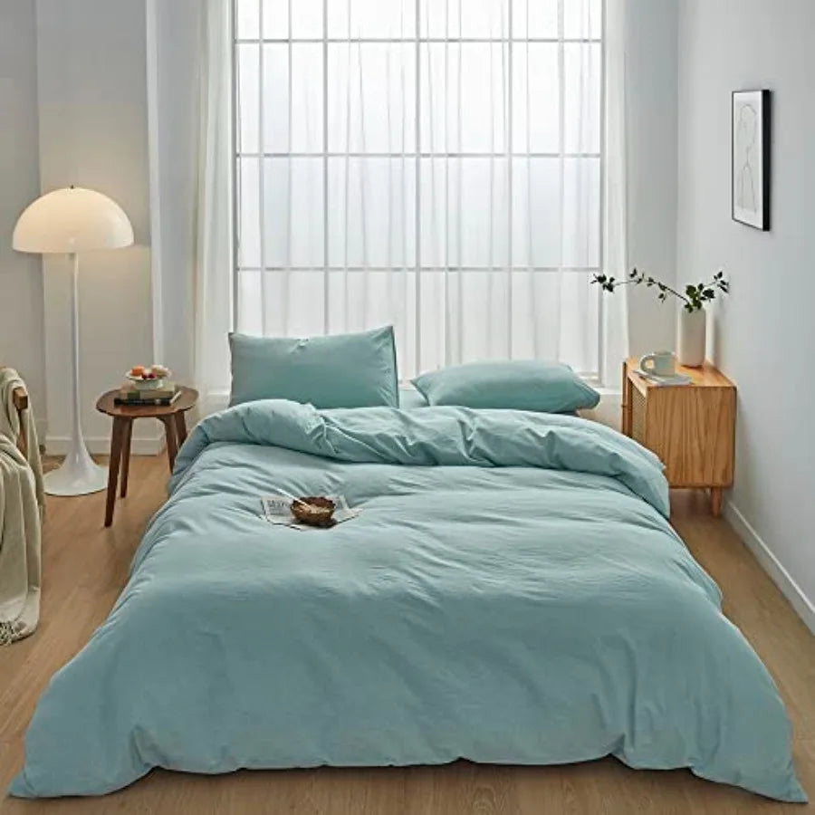Duvet Cover Set 3 Pieces 100 Percent Washed Cotton Jacquard
