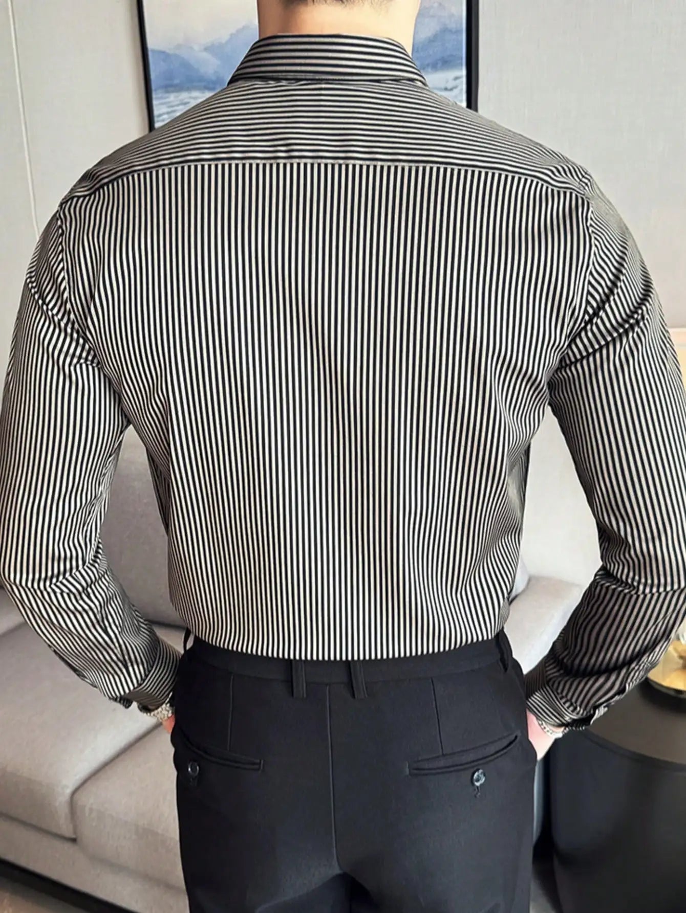 Men's Slim Fit Stripe Long Sleeve Business Casual Shirt