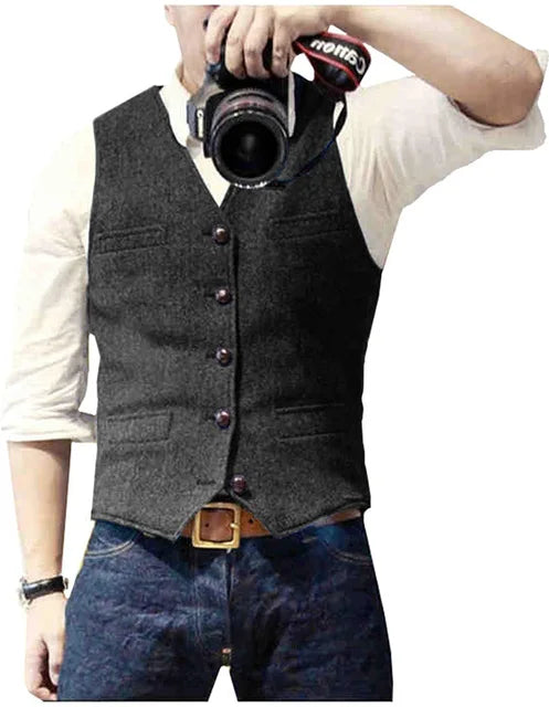 Herringbone Tweed Men's Suit Vest