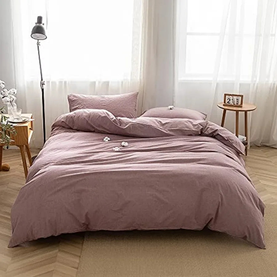 Duvet Cover Set 3 Pieces 100 Percent Washed Cotton Jacquard