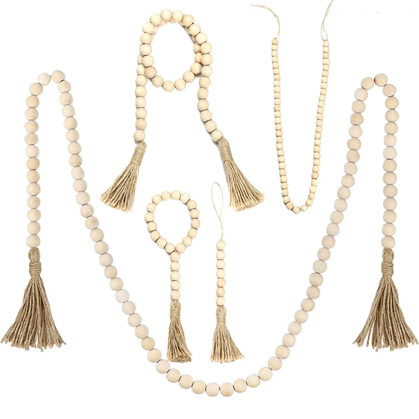 Handmade Rustic Wood Bead Garland With Tassels Wall Decor