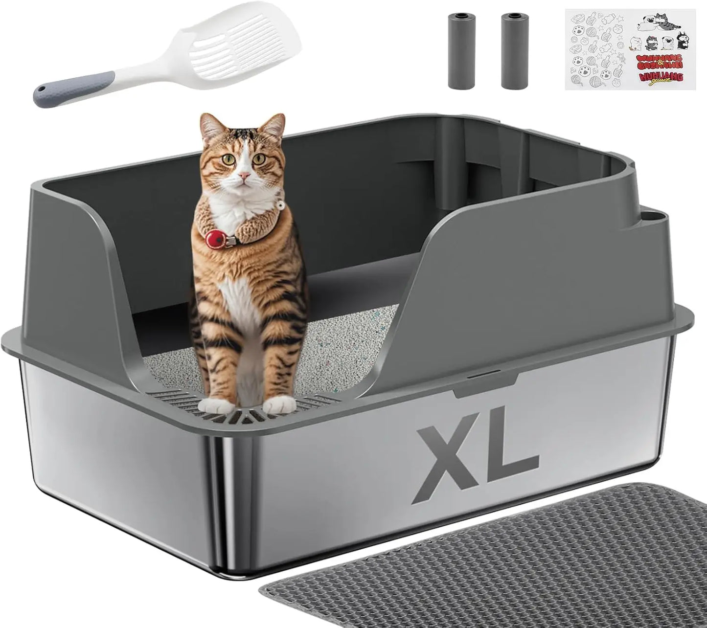 Stainless Steel Litter Box With Semi Closed Lid Splash Proof