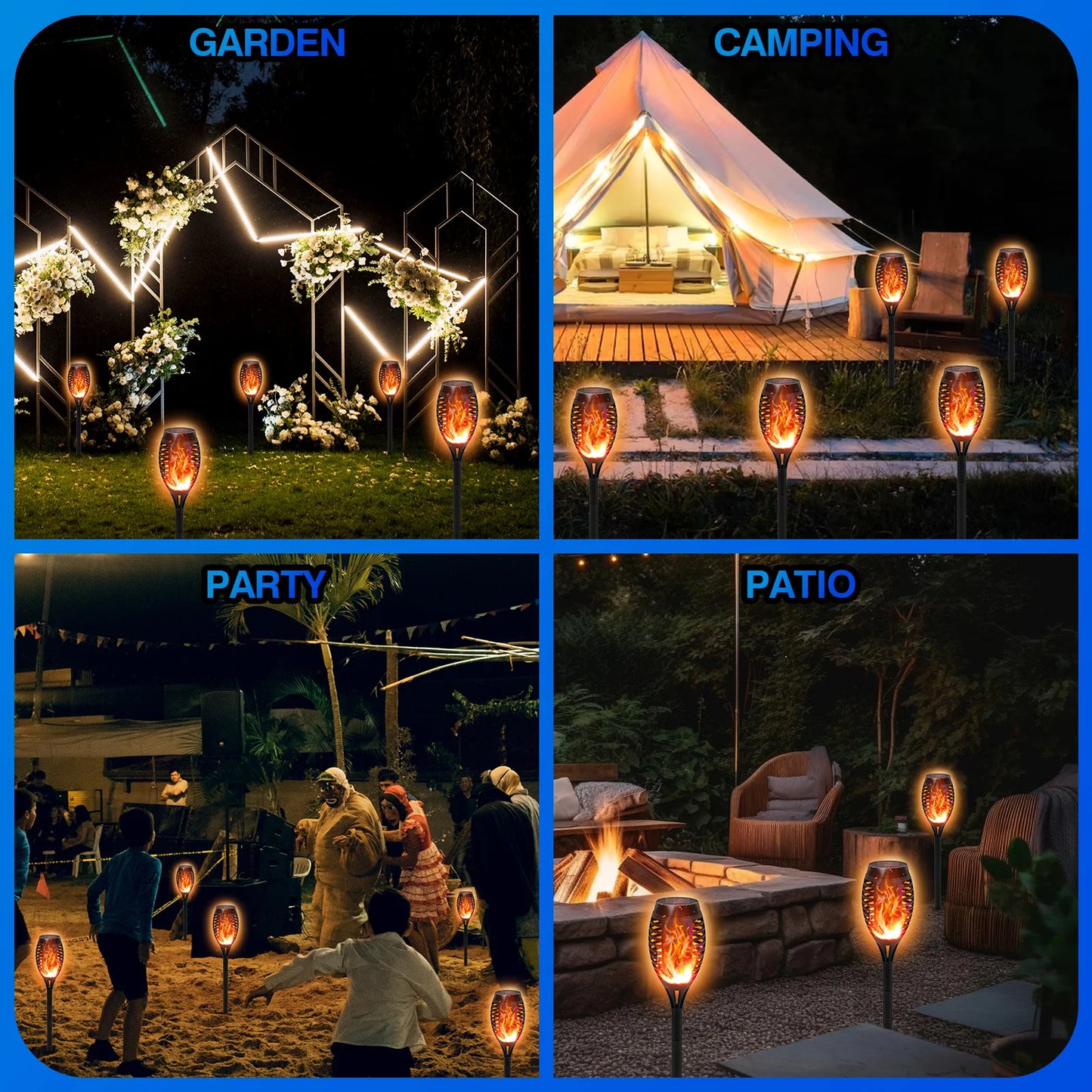 Waterproof Solar LED Torch Lights With Flickering Flame For Path