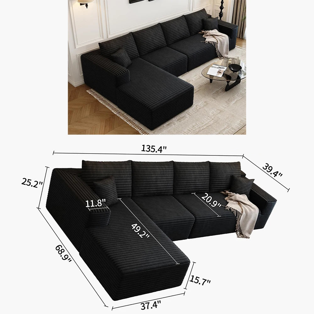 YQXH Cloud Style Corduroy Covered Sectional Sofa U Shaped