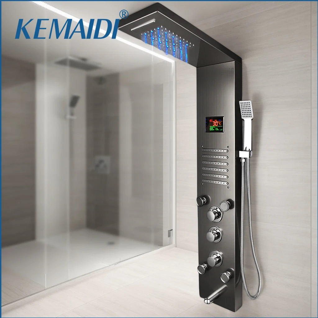 MEKKHALA LED Rainfall Shower Column With Body Jets Digital Display