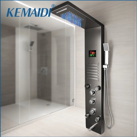 MEKKHALA LED Rainfall Shower Column With Body Jets Digital Display