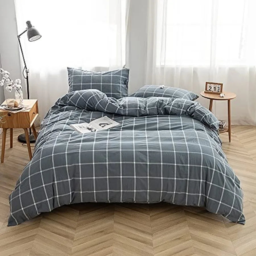 Duvet Cover Set 3 Pieces 100 Percent Washed Cotton Jacquard
