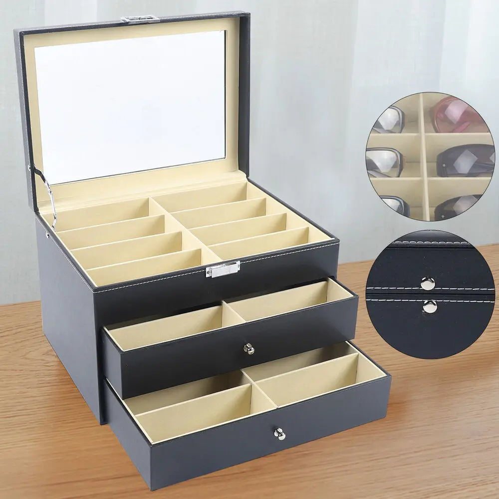 PU Leather Sunglasses Display Box With Glass Window