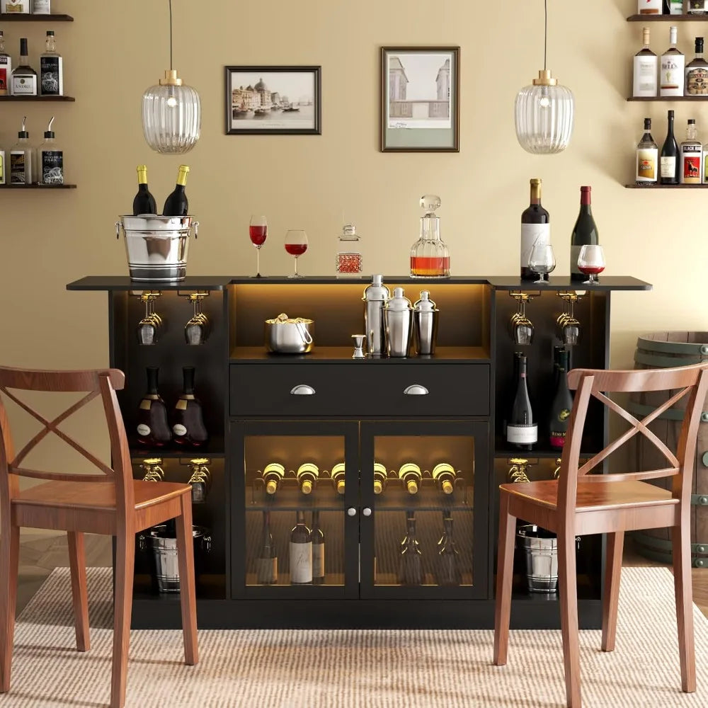 Mini Liquor Bar With 8 Tier Storage And Stemware Holder