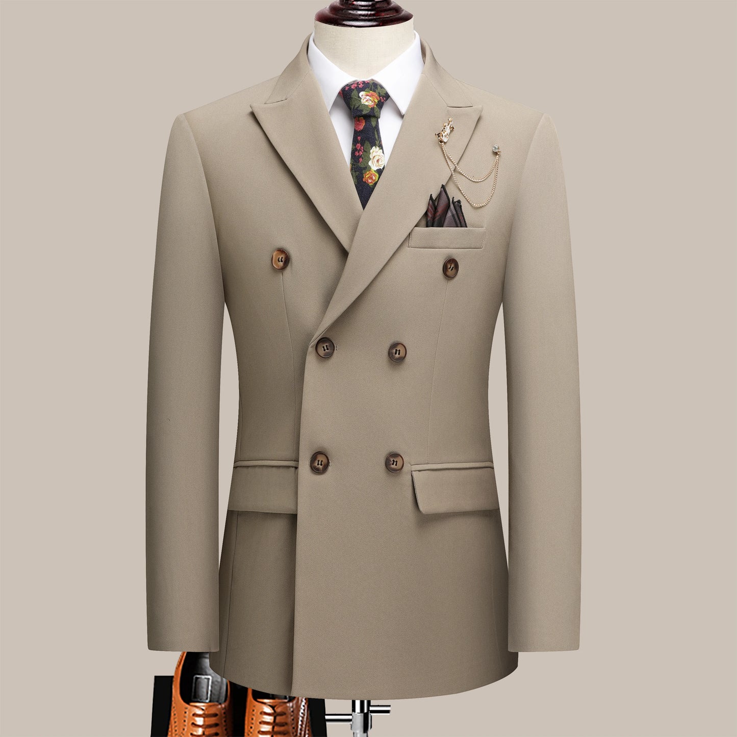 Songwe Men's Double Breasted Two-Piece Business Suit Lapel Collar