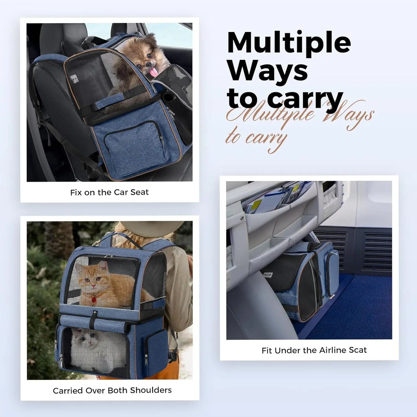 Double Compartment Pet Backpack Carrier For Cats And Dogs