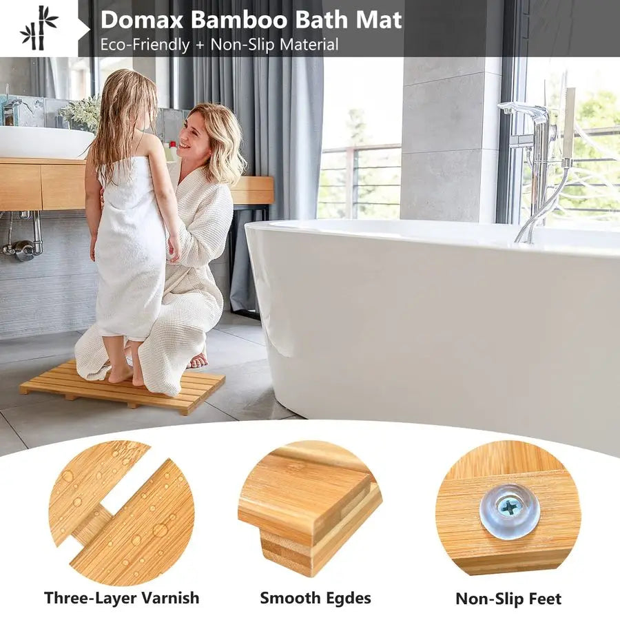 Non Slip Waterproof Bamboo Bath Mat Durable Natural