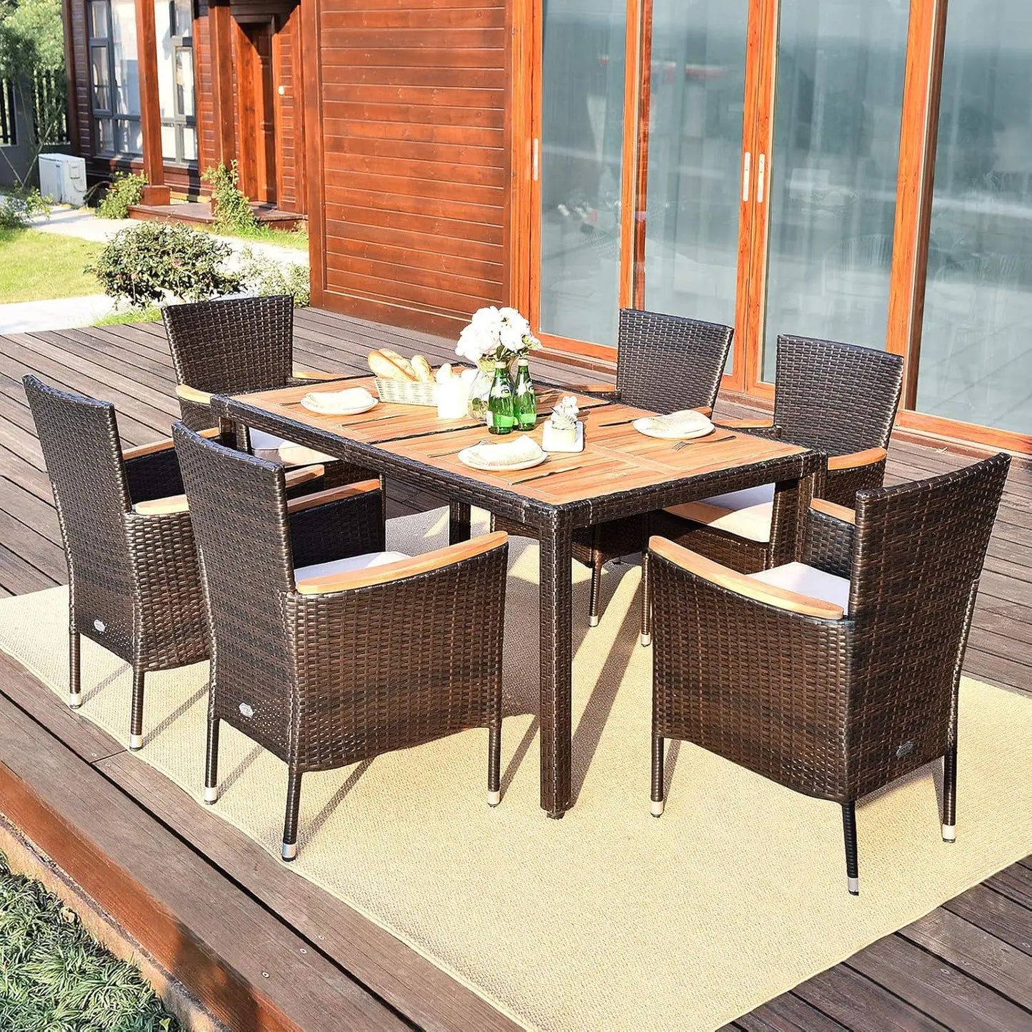 Outdoor Patio Dining Set With Acacia Wood Table Top