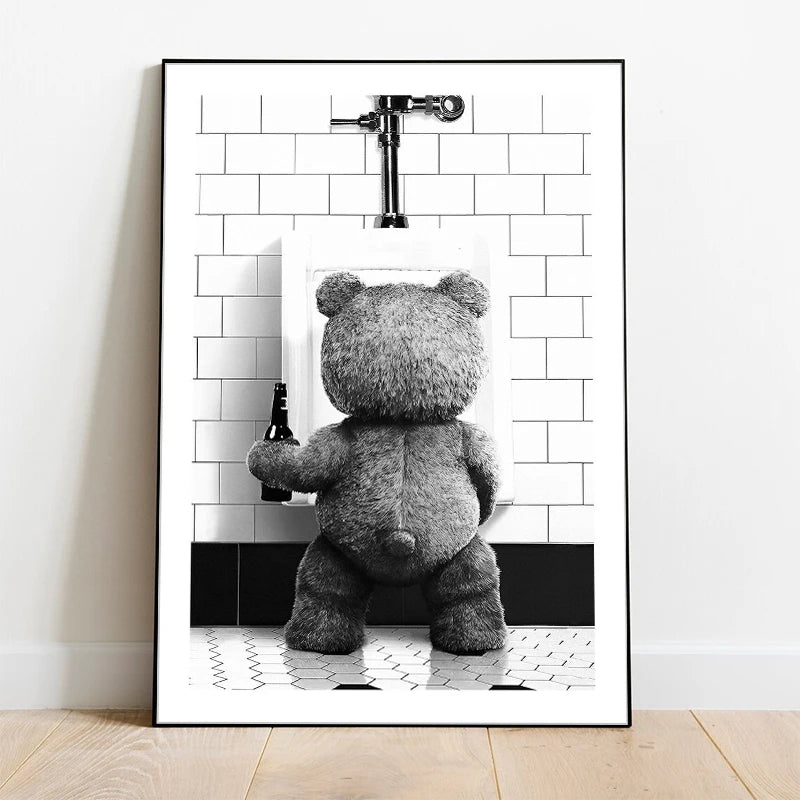 Cute Bear Canvas Print Unframed Modern Bathroom Decor