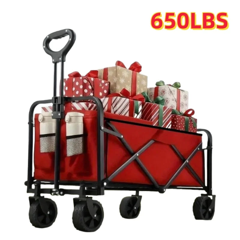 Multifunctional folding outdoor garden trolley, 650 lbs load capacity, suitable for beach, lawn, camping