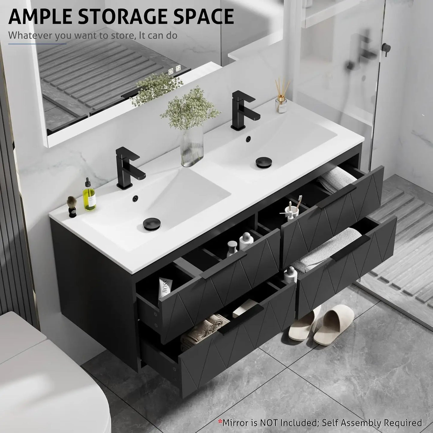 Wall-Mounted Floating Vanity Cabinet With Sink And Soft-Close Drawers