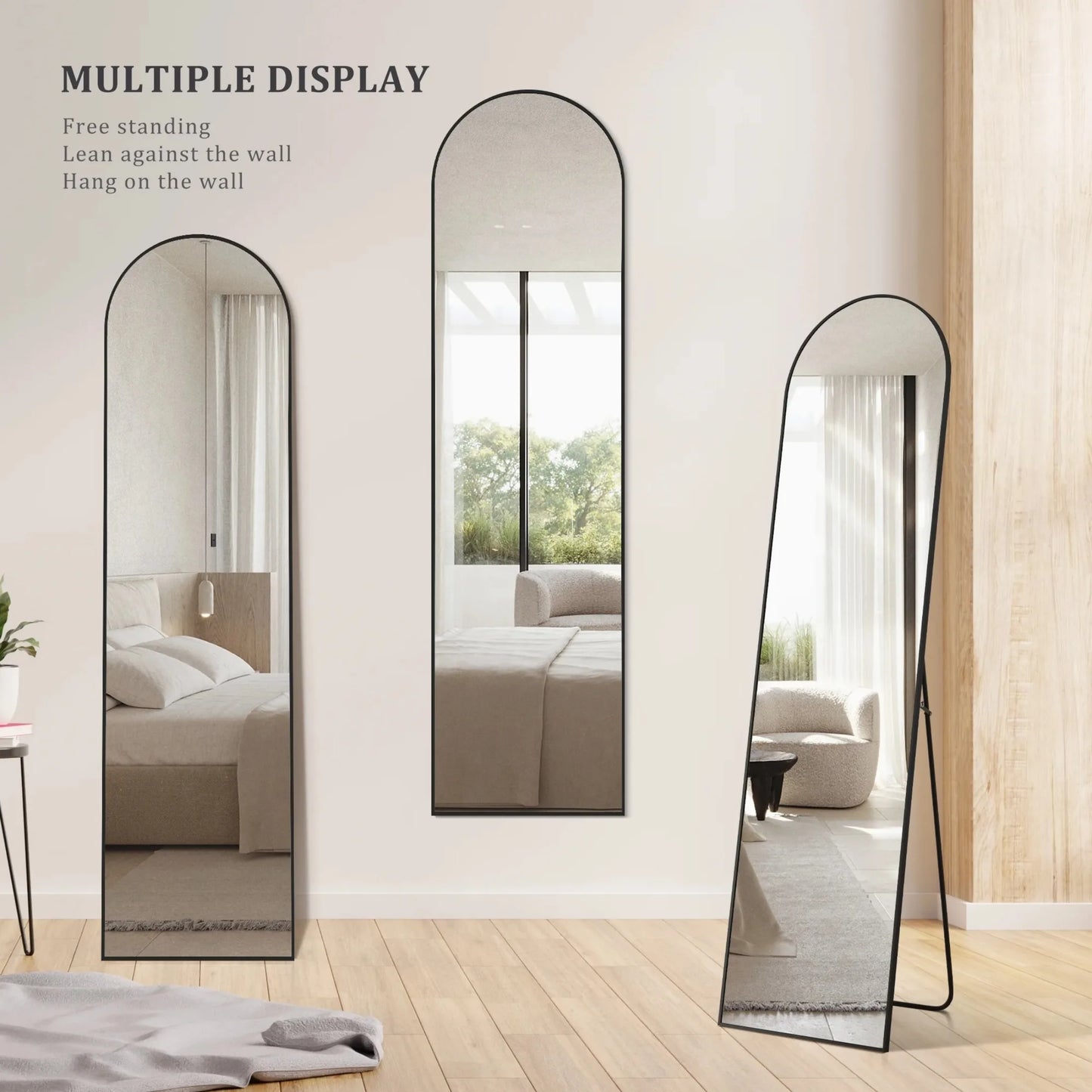 Arched Mirror With Aluminum Frame For Bedroom Sturdy Standing Design