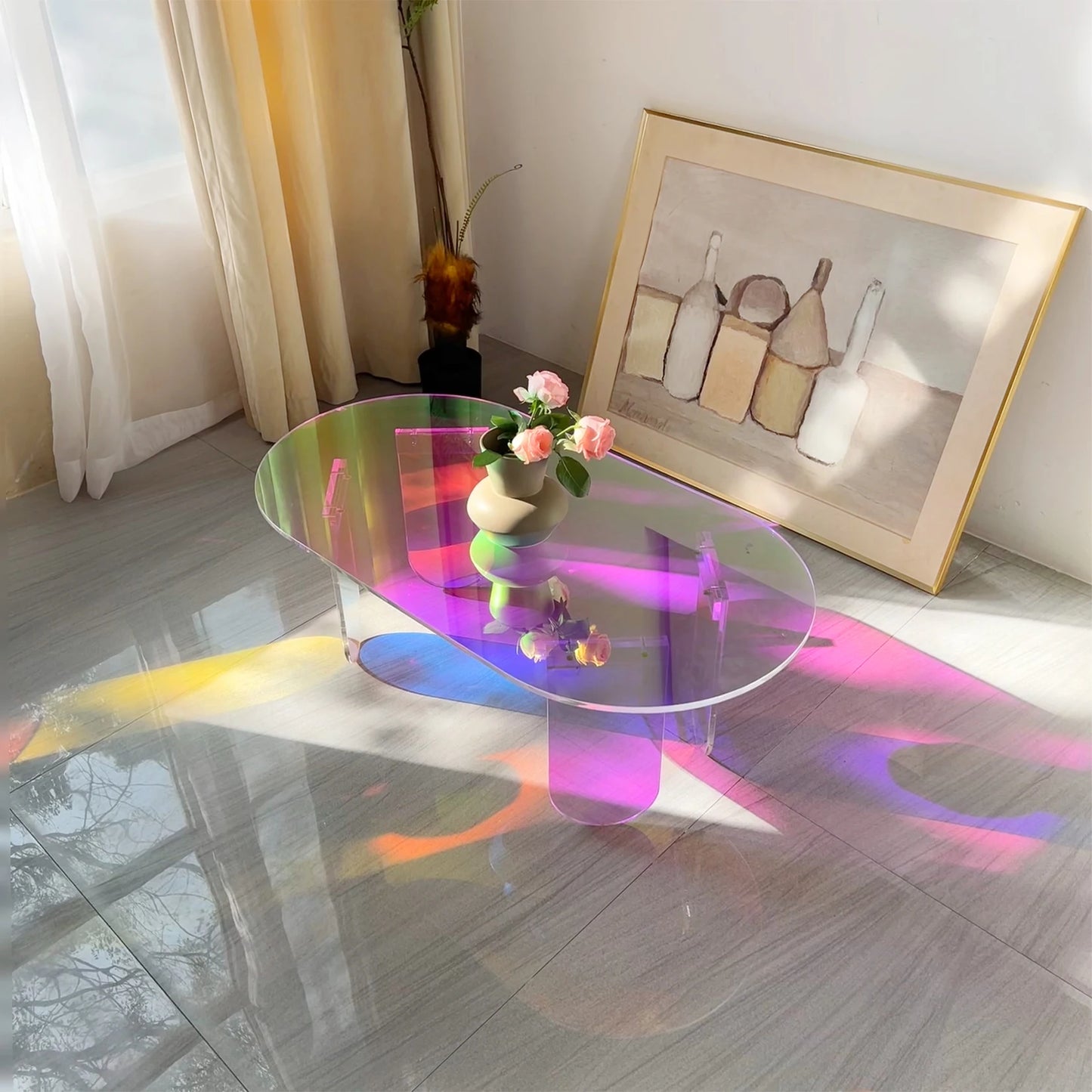 Iridescent Acrylic Coffee Table Modern Oval Design Furniture