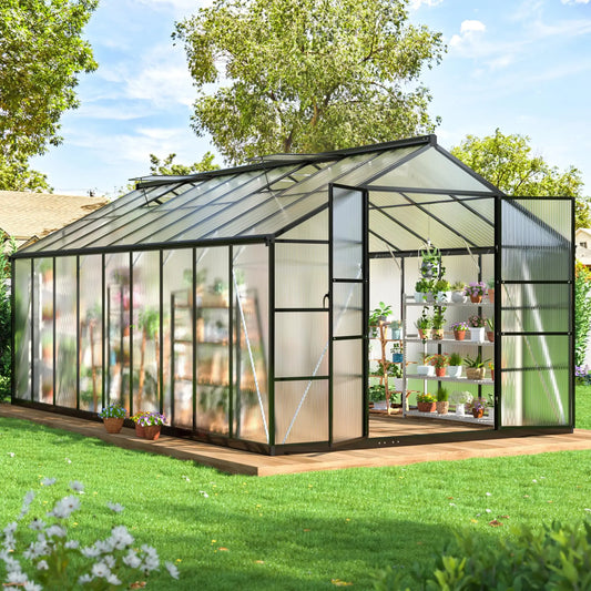 VIWAT Polycarbonate Greenhouse With Aluminum Frame Vented Roof