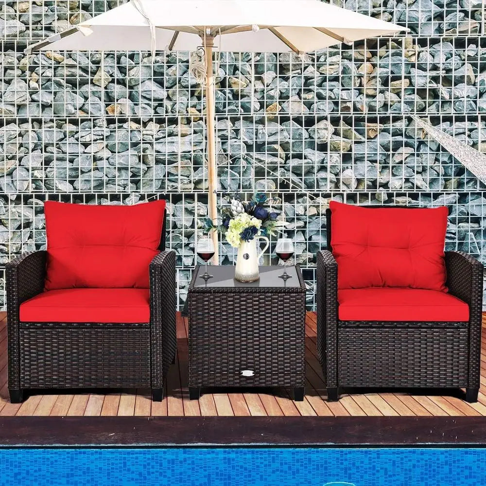 3-Piece Outdoor Patio Set With Washable Cushions And Glass Top