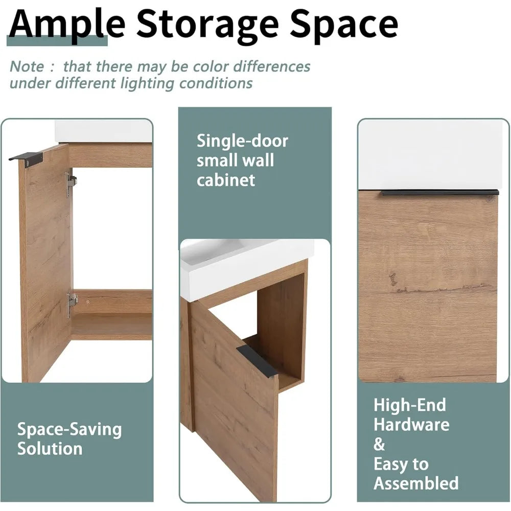 Compact Modern Wall Mounted Vanity With Integrated Resin Sink