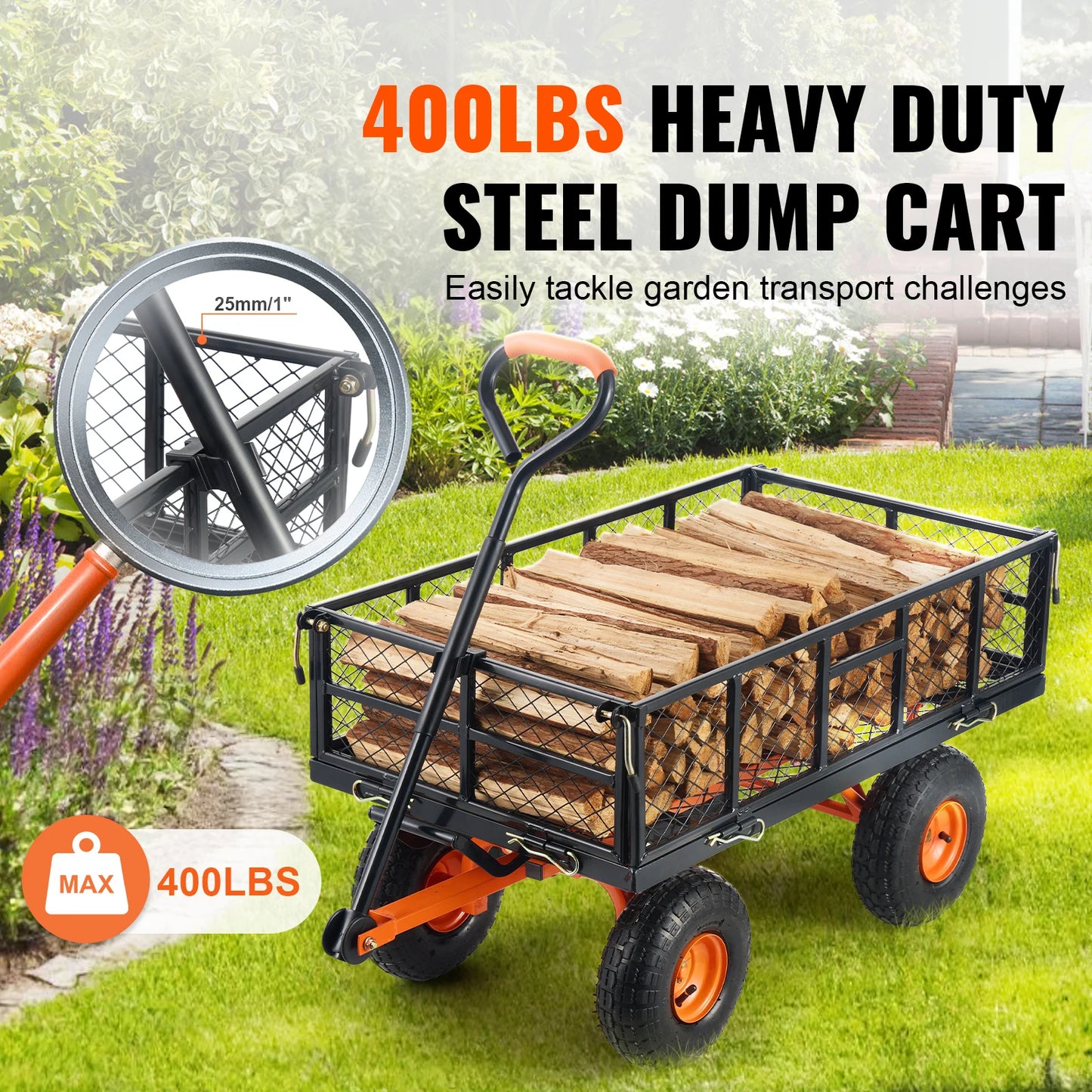 SucceBuy Versatile Dump Cart Wheelbarrow 400 to 880 Pounds Capacity