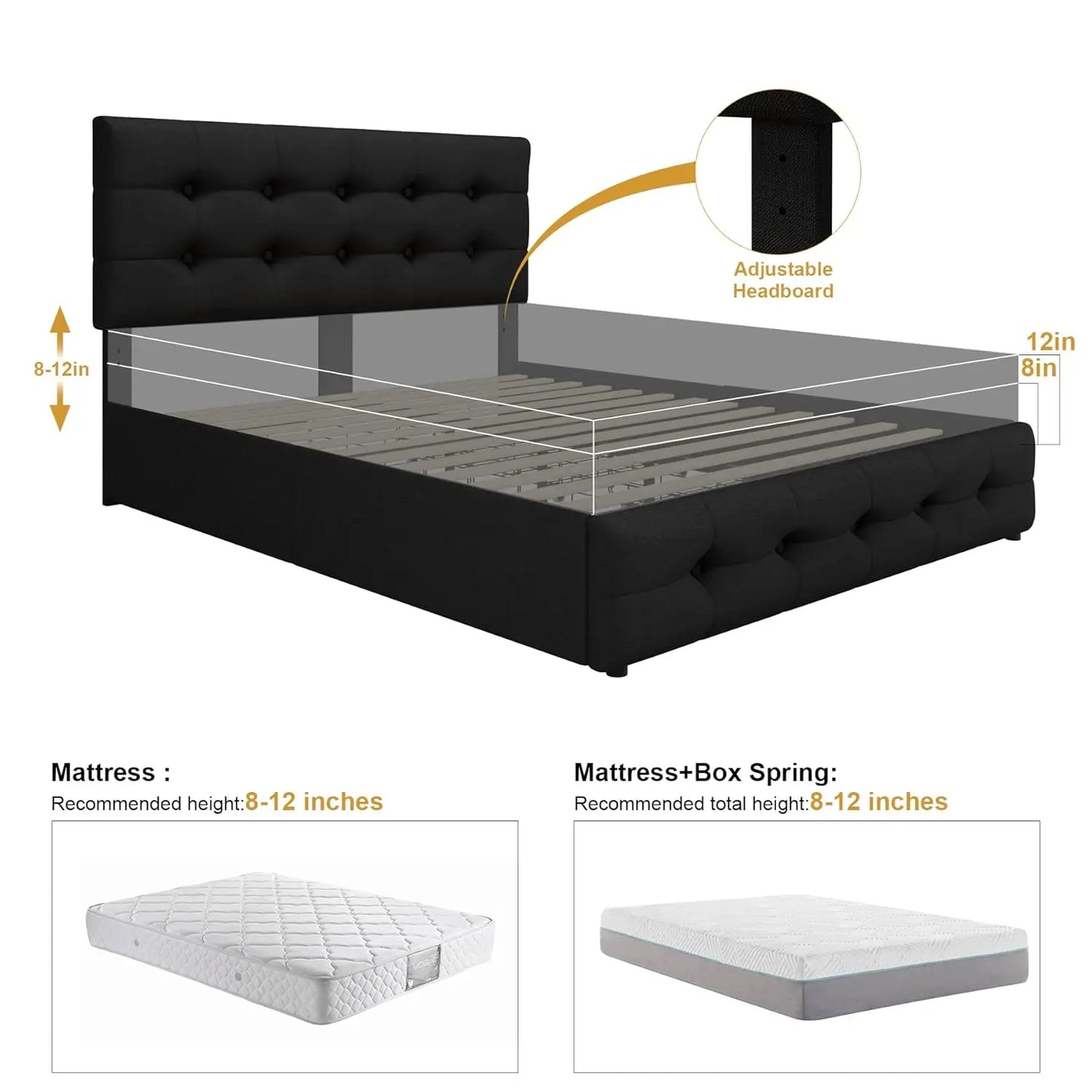 Full Size Bed Frame with 4 Storage Drawers and Adjustable Headboard