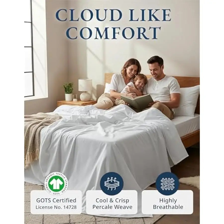 Organic Cotton Percale Sheet Set 4 Piece Deep Pocket GOTS Certified