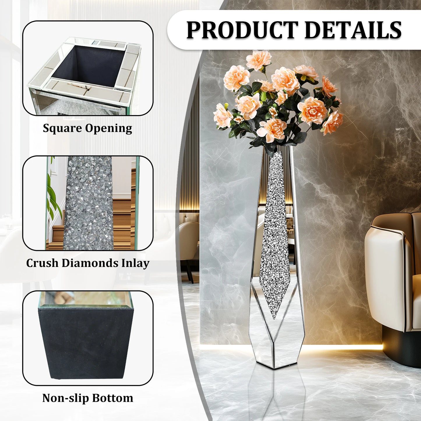 Crushed Diamond Mirror Floor Vase