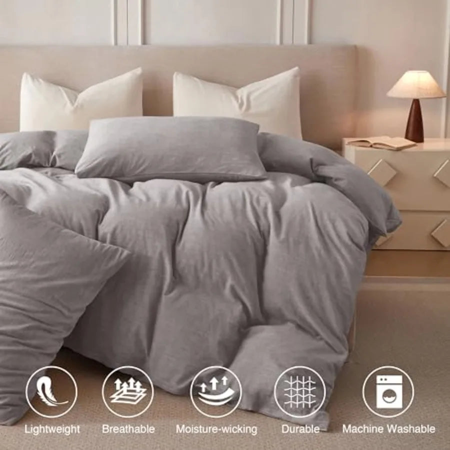 Linen Duvet Cover Set Cotton Linen Blend Jacquard Bedding