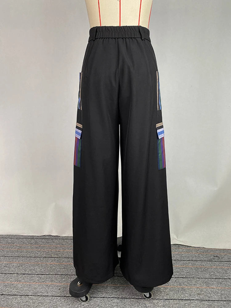 OSHOPLIVECN Womens Street Style Pocket Stripe Pants Loose