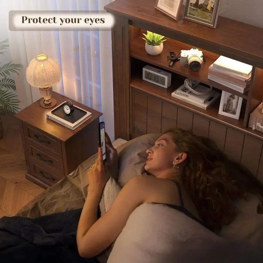 Bed Frame And Headboard With Storage And LED Charging Station