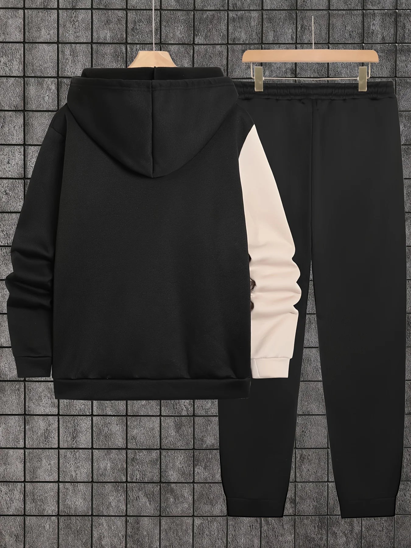 NONECN Men's Printed Zip Up Hoodie and Sweatpants Set