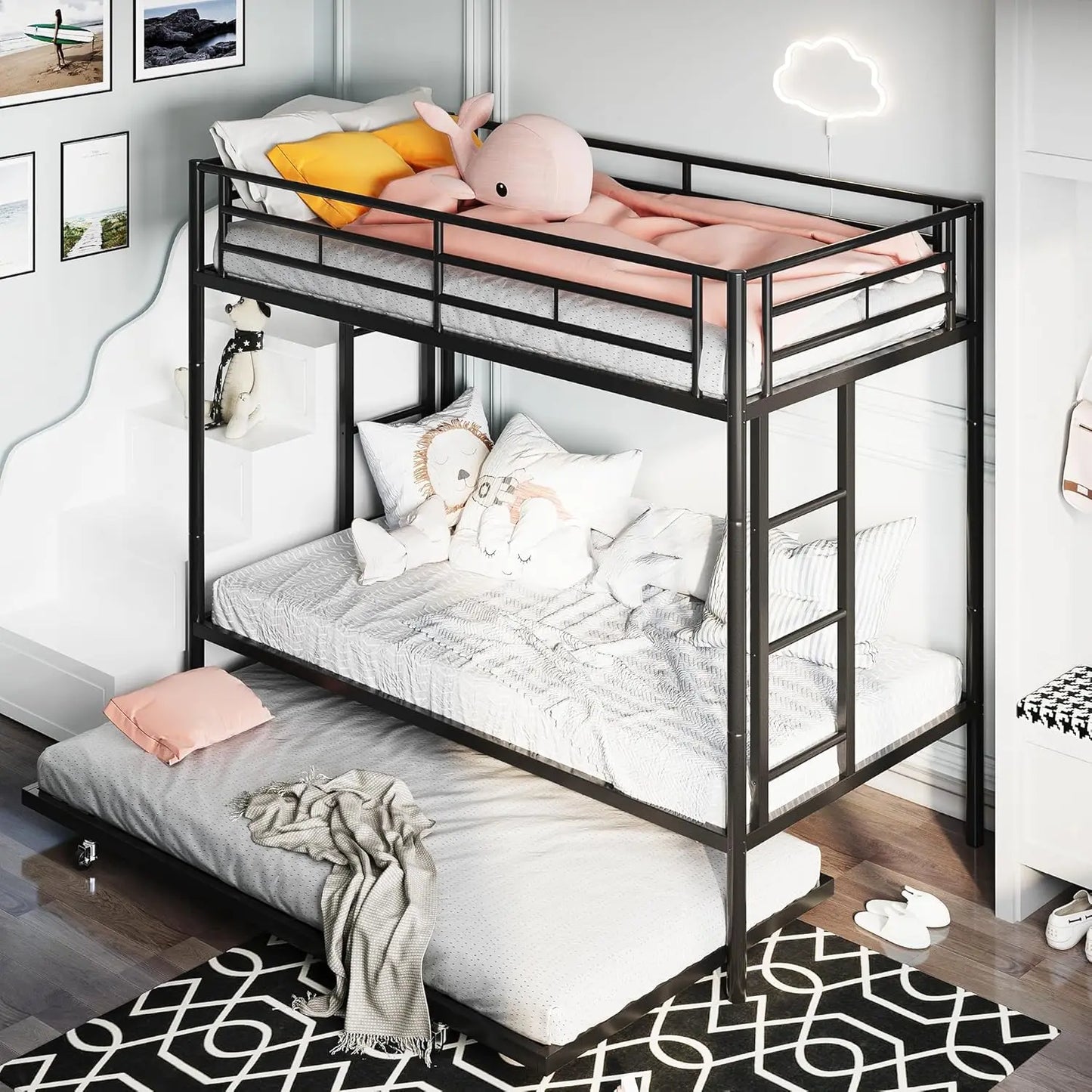 Twin Metal Bunk Beds with Double Secured Ladders