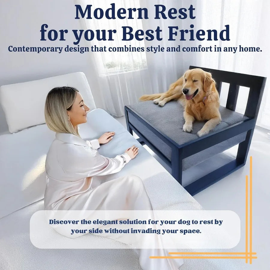 Raised Bunk Design Wooden Dog Bed Frame with Adjustable Legs