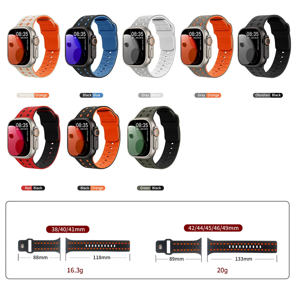 Silicone Apple Watch Band for Series 3 10 SE Ultra