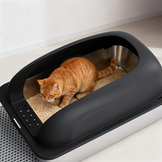 XL Stainless Steel High-Sided Cat Litter Box