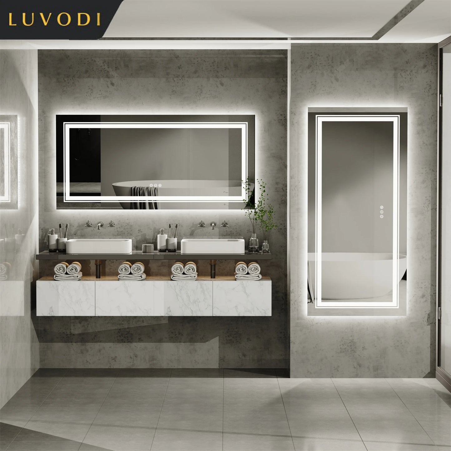 LUVODI Illuminated Bathroom Mirror With 3 Color Lights And Dimming Smart Touch