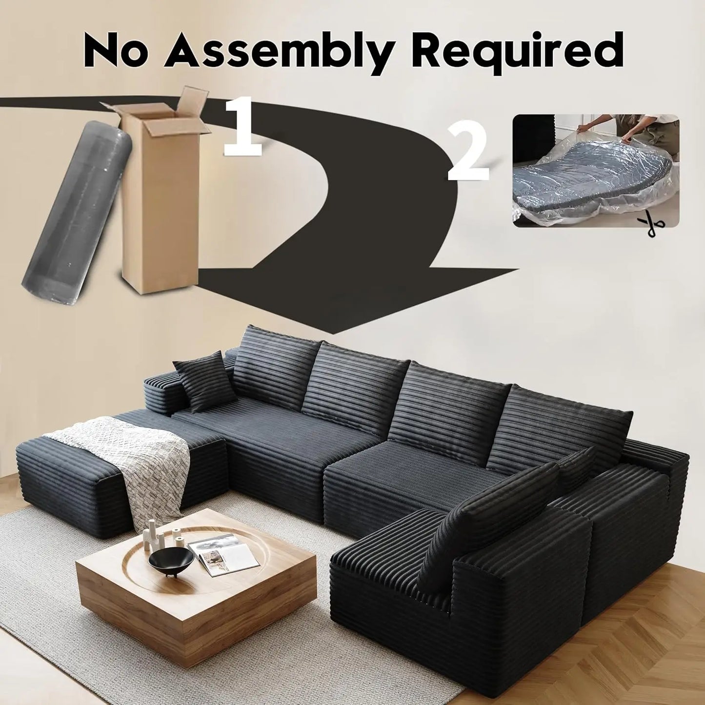 YQXH Cloud Style Corduroy Covered Sectional Sofa U Shaped