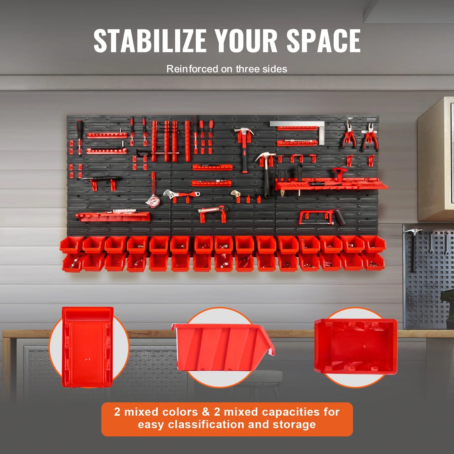 SucceBuy Wall Mounted Storage Bins Organizer With Panels