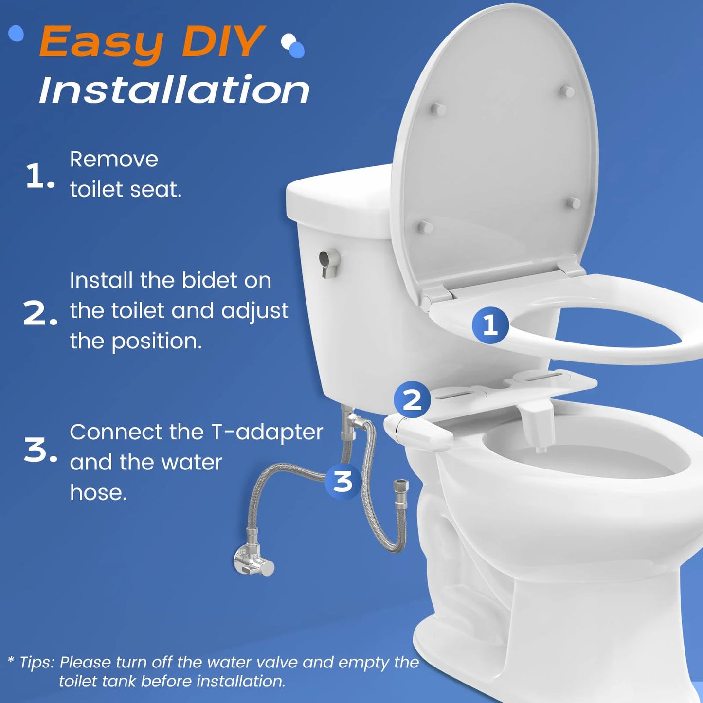 Ultra Slim Bidet Attachment With Dual Nozzle Self Cleaning