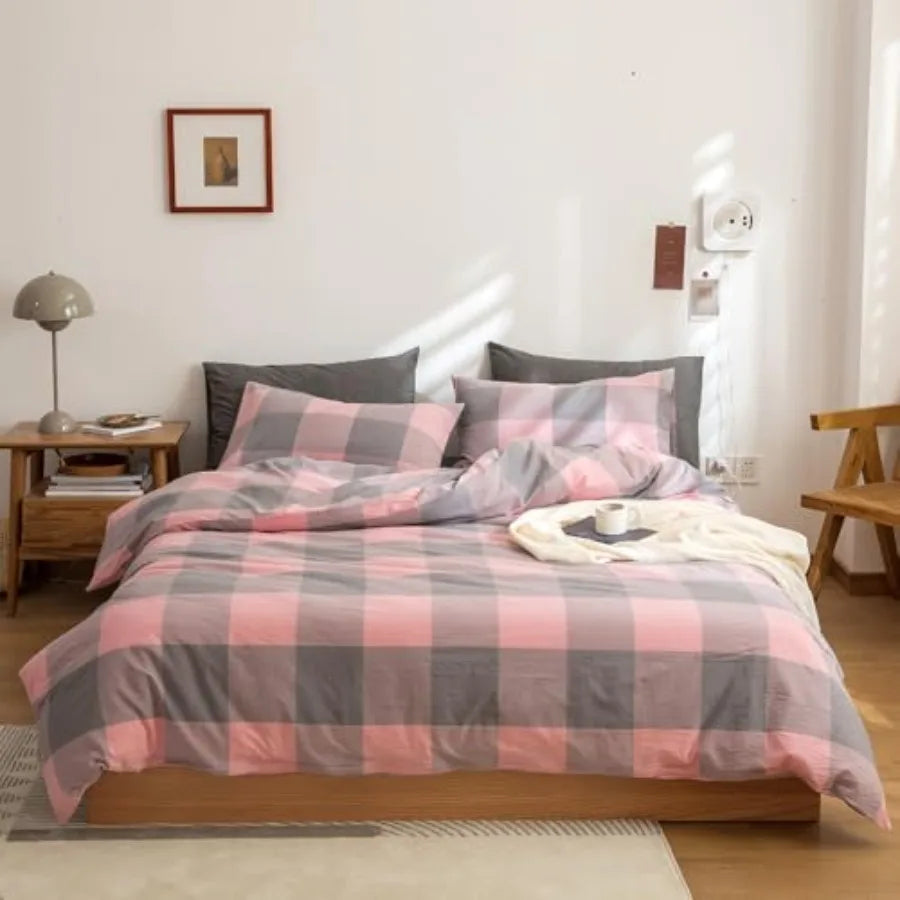 Duvet Cover Set 3 Pieces 100 Percent Washed Cotton Jacquard