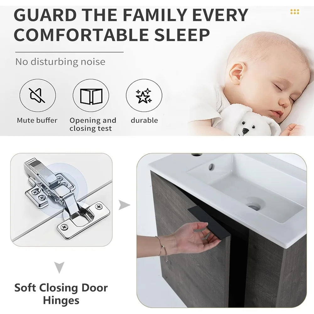 Modern Wall Mounted Vanity With Ceramic Basin In Engineered Wood