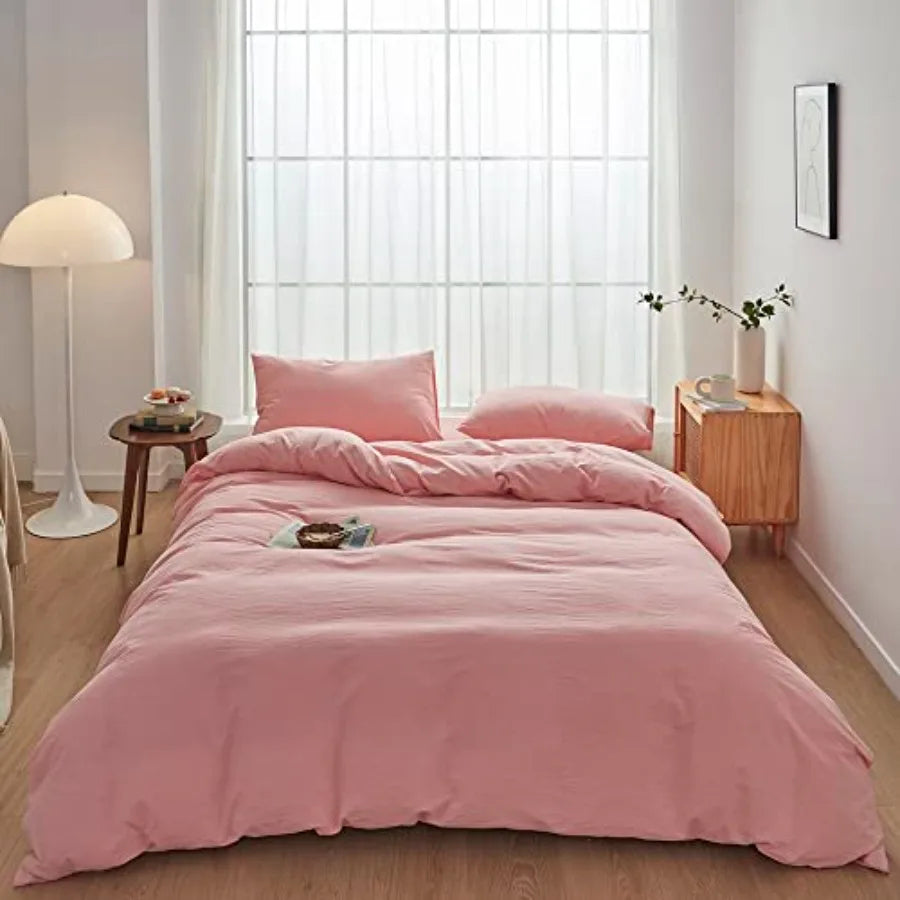 Duvet Cover Set 3 Pieces 100 Percent Washed Cotton Jacquard