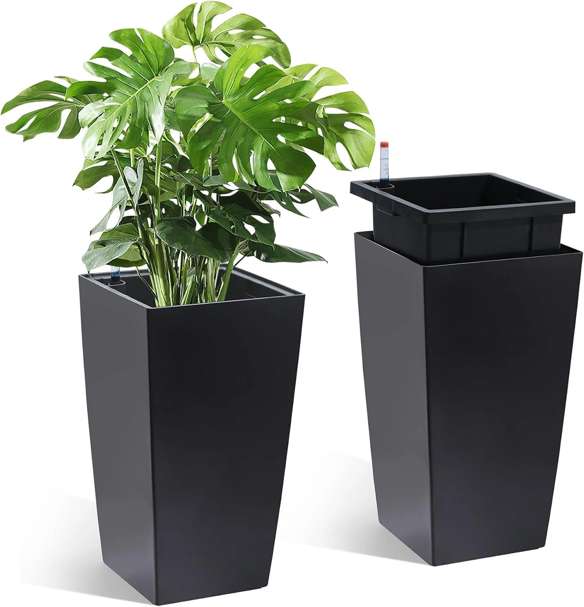 TWISTER.CK Set Of 2 Plant Pots With Drainage Holes And Water Level Monitor